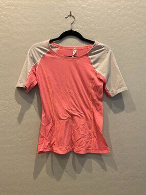 Lululemon Short Sleeve Run Top Coral Pink White Raglan Silverescent Size 6
